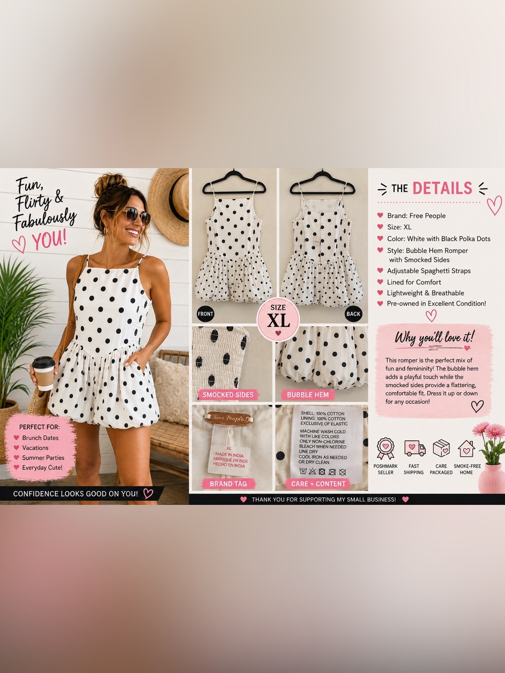 Free People Polka Dot Bubble Romper XL – NWT $148